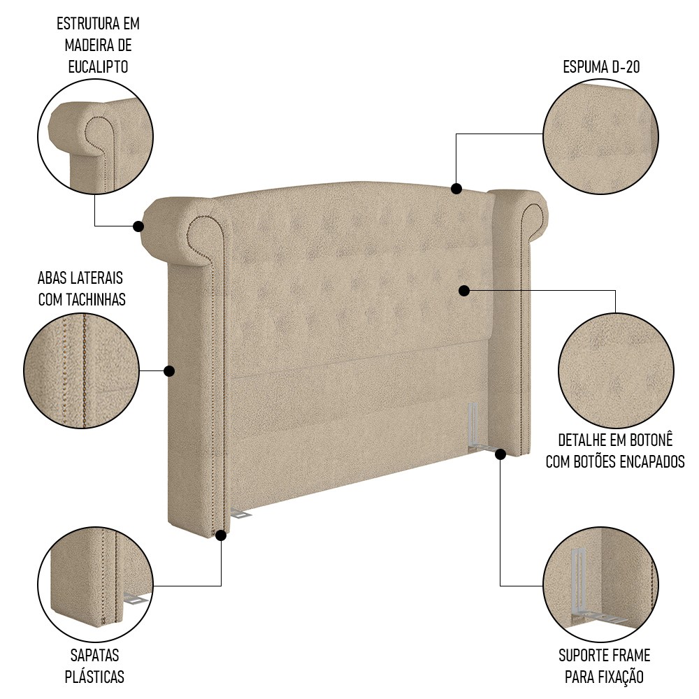 Cabeceira Cama Box Queen 160cm Provença e Recamier Veneto P02 Bouclé Bege - Mpozenato