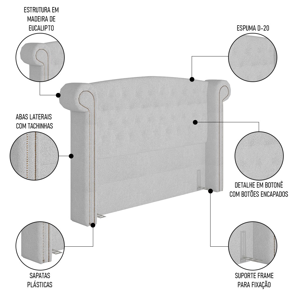 Cabeceira Cama Box Queen 160cm Provença e Recamier Veneto P02 Bouclé Branco - Mpozenato