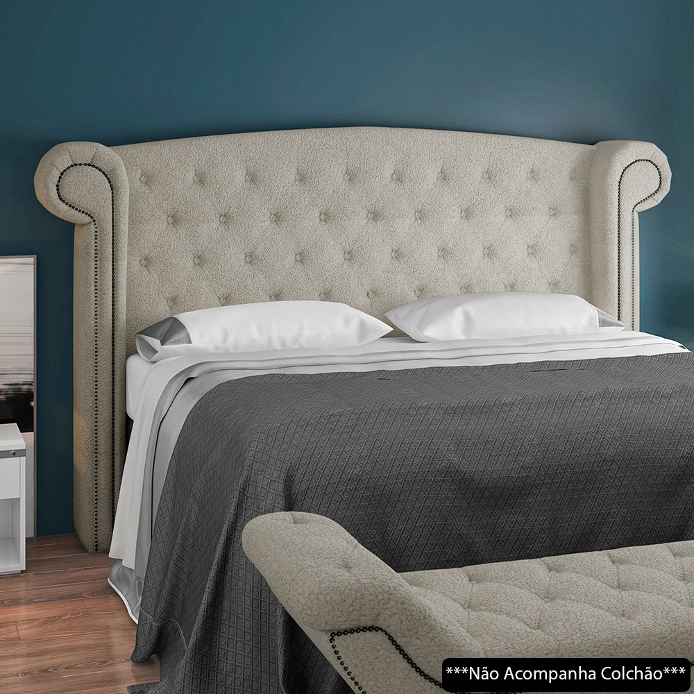 Cabeceira Cama Box Queen 160cm Provença e Recamier Veneto P02 Bouclé Cru - Mpozenato