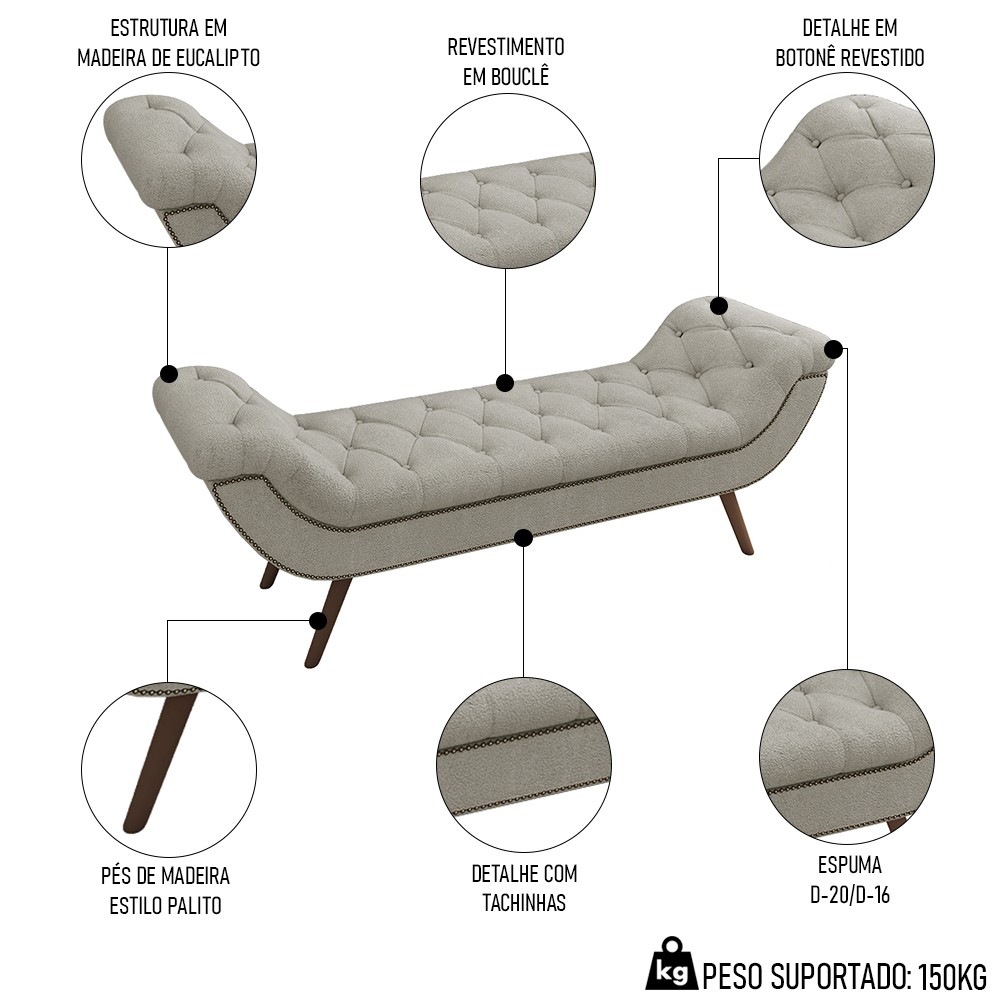 Cabeceira Cama Box Queen 160cm Provença e Recamier Veneto P02 Bouclé Cru - Mpozenato