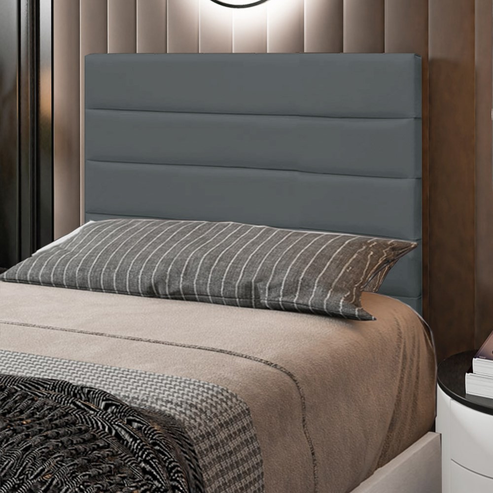 Cabeceira Cama Box Solteiro 90CM Rubi D10 Suede Cinza - Mpozenato