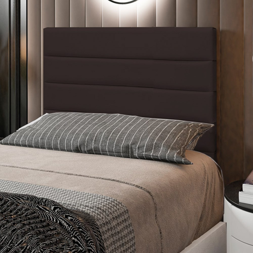Cabeceira Cama Box Solteiro 90CM Rubi D10 Suede Marrom - Mpozenato