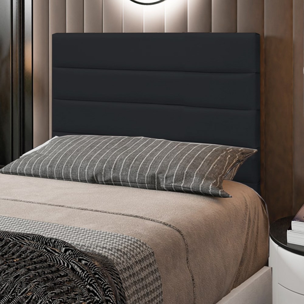 Cabeceira Cama Box Solteiro 90CM Rubi D10 Suede Preto - Mpozenato