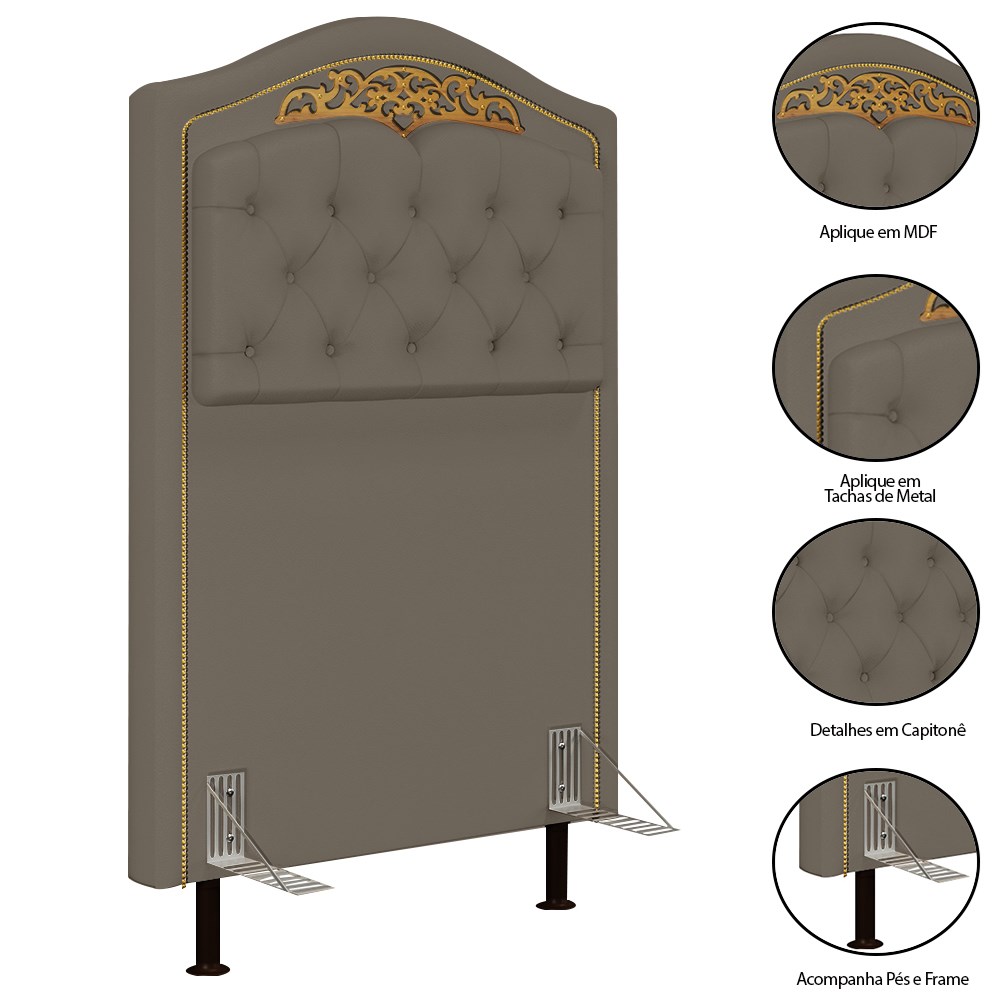 Cabeceira Cama Box Solteiro 90cm Com Calçadeira Baú Imperial J02 Sintético Areia - Mpozenato