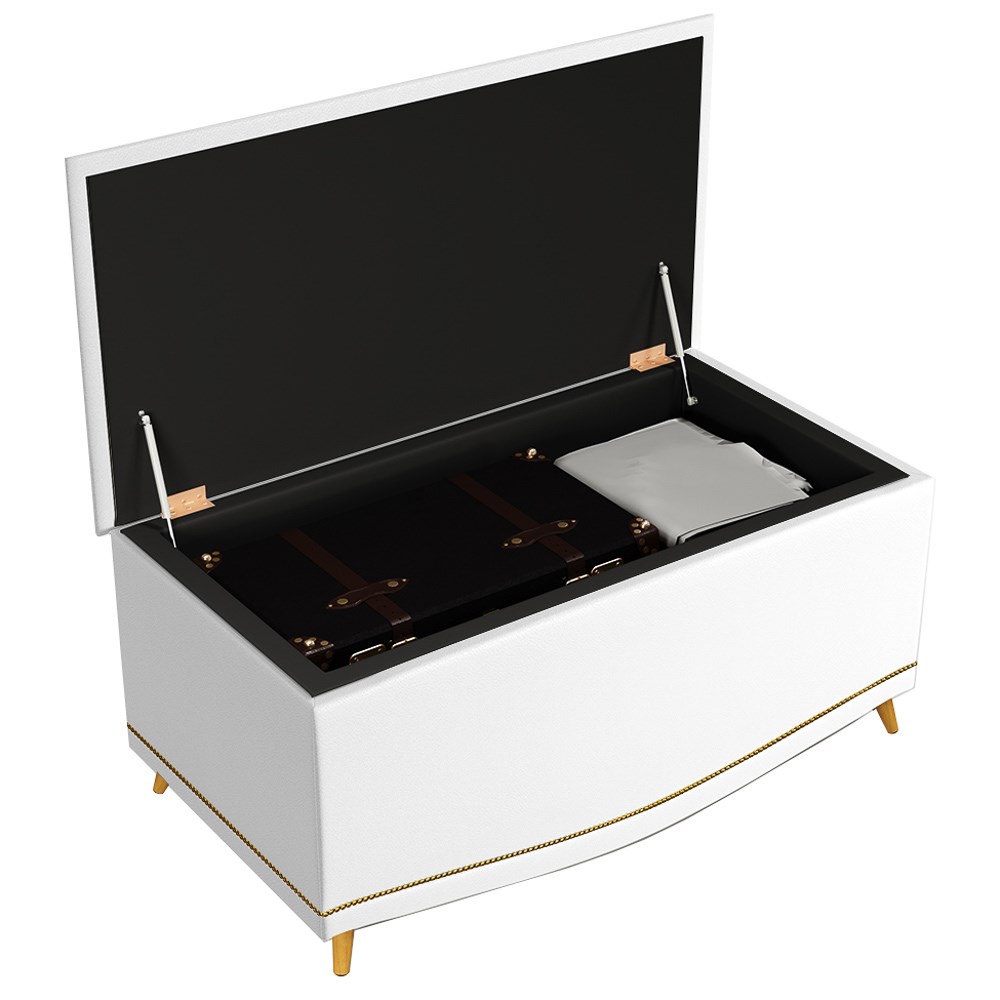 Cabeceira Cama Box Solteiro 90cm Com Calçadeira Baú Imperial J02 Sintético Branco - Mpozenato