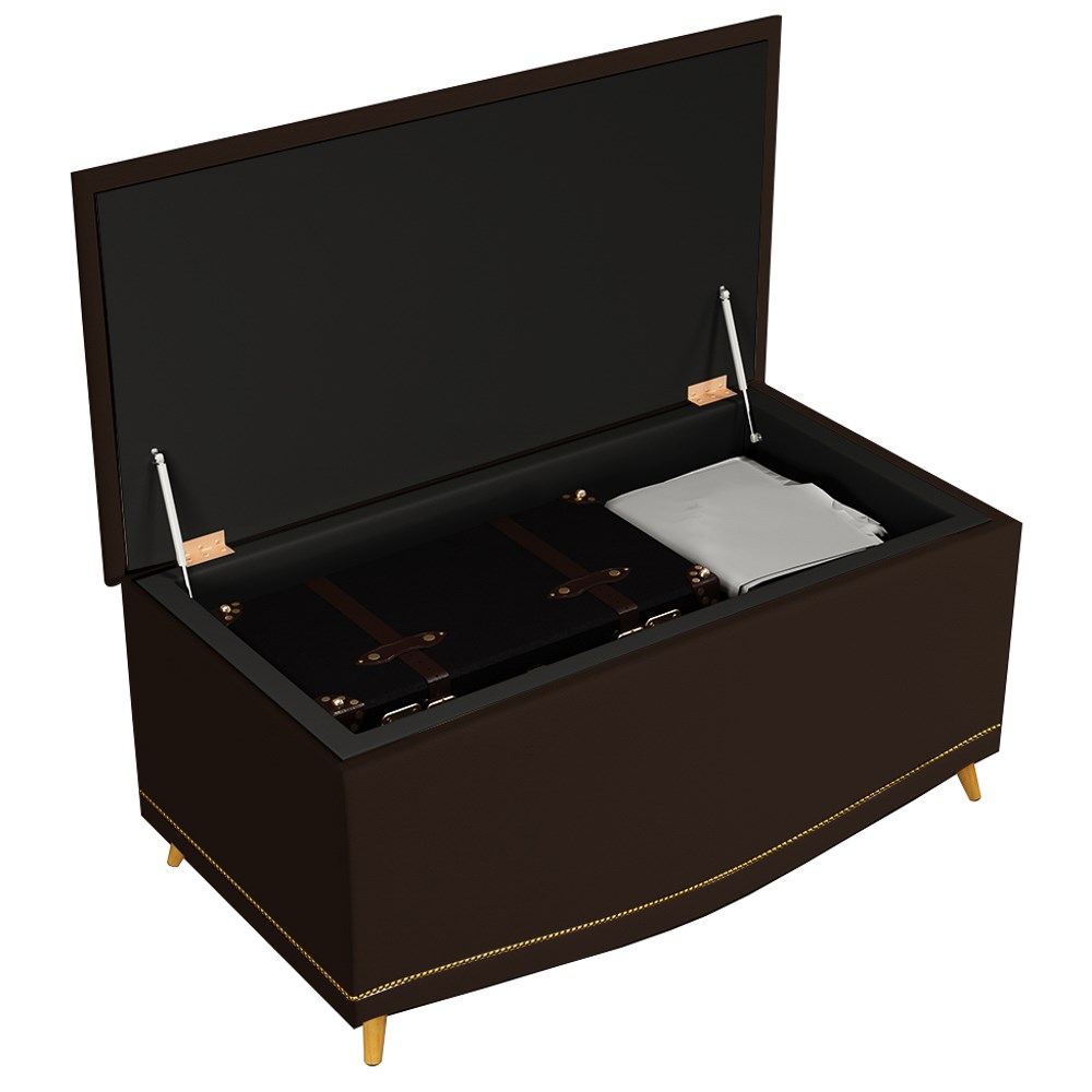 Cabeceira Cama Box Solteiro 90cm Com Calçadeira Baú Imperial J02 Sintético Marrom Escuro - Mpozenato