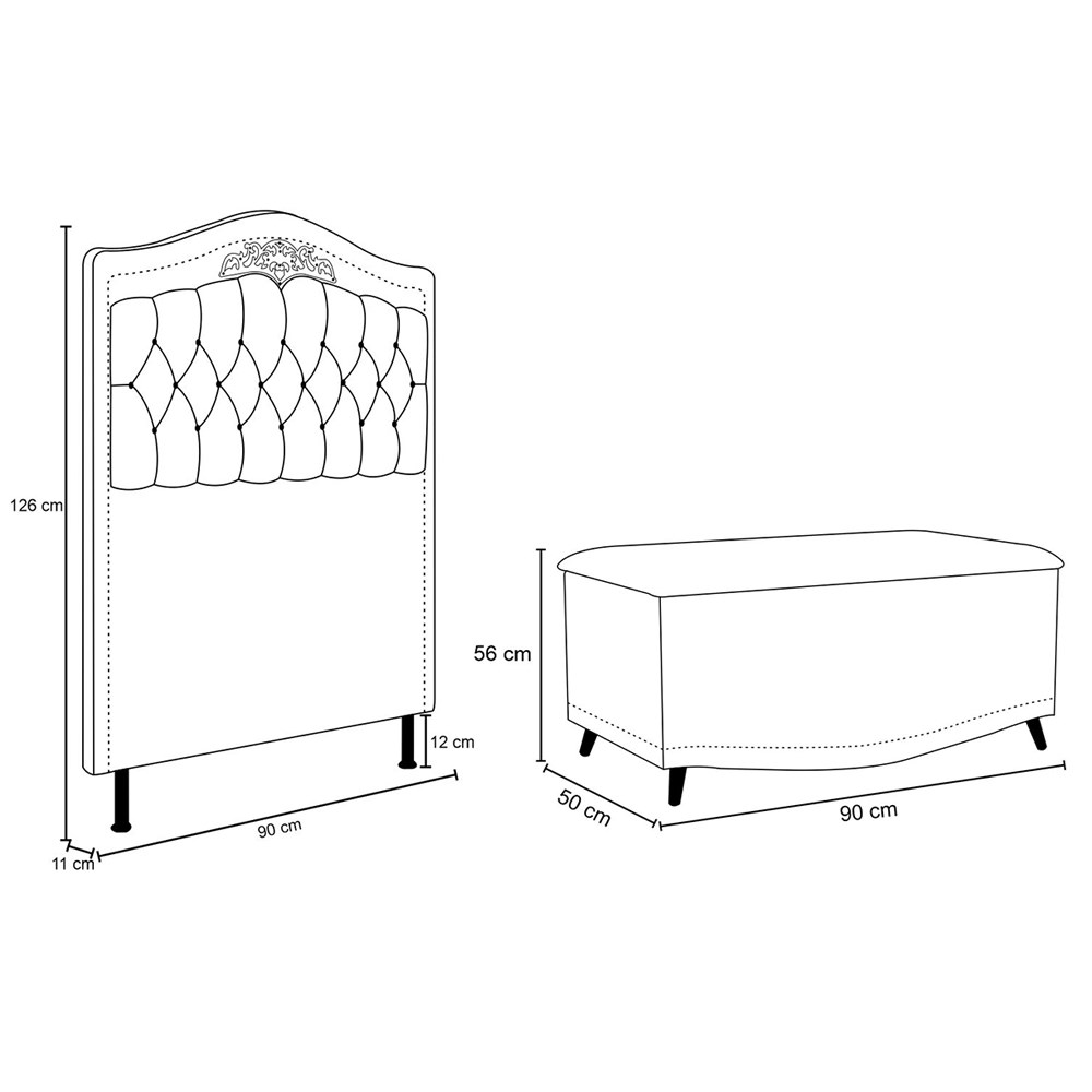 Cabeceira Cama Box Solteiro 90cm Com Calçadeira Baú Imperial J02 Veludo Bege - Mpozenato
