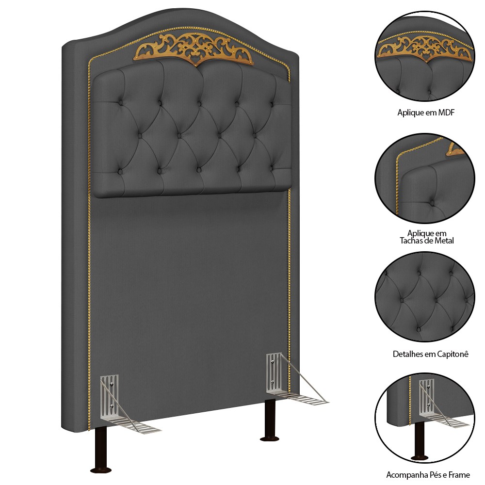 Cabeceira Cama Box Solteiro 90cm Com Calçadeira Baú Imperial J02 Veludo Cinza - Mpozenato