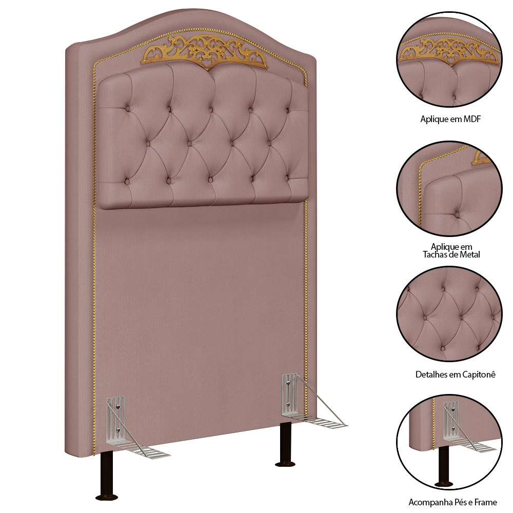 Cabeceira Cama Box Solteiro 90cm Com Calçadeira Baú Imperial J02 Veludo Rosê - Mpozenato
