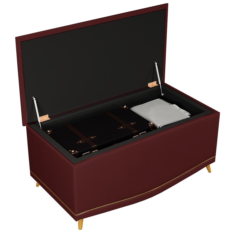 Cabeceira Cama Box Solteiro 90cm Com Calçadeira Baú Imperial J02 Veludo Vinho - Mpozenato
