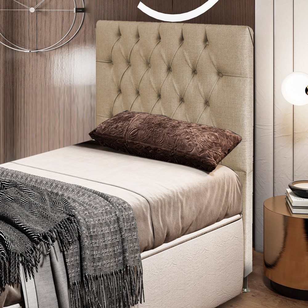 Cabeceira Cama Box Solteiro 90cm Diamante D10 Linho Bege - Mpozenato