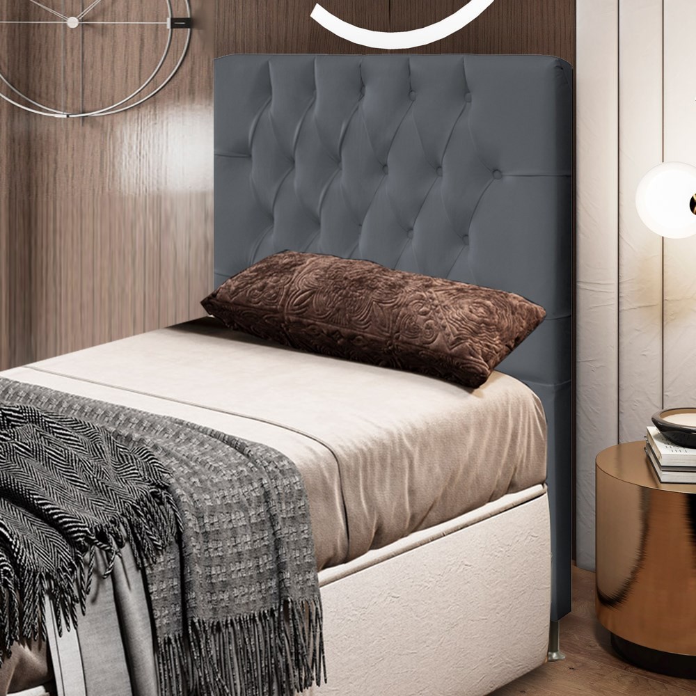 Cabeceira Cama Box Solteiro 90cm Diamante Suede J02 Cinza - Mpozenato