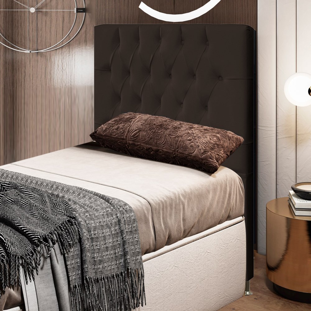 Cabeceira Cama Box Solteiro 90cm Diamante Suede J02 Marrom - Mpozenato