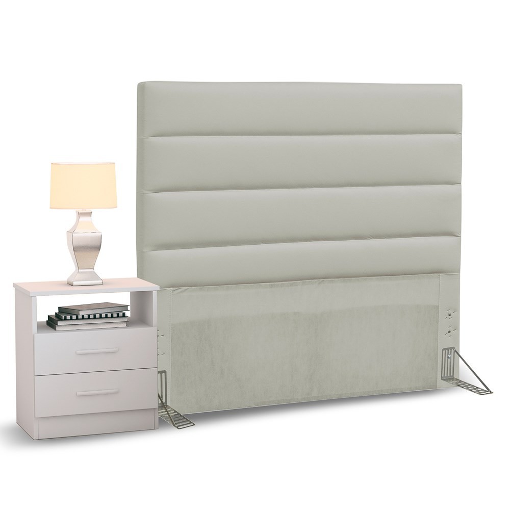 Cabeceira Cama Box Solteiro 90cm Greta Corano Bege e 1 Mesa de Cabeceira Flex DM1 Branco - Mpozenato