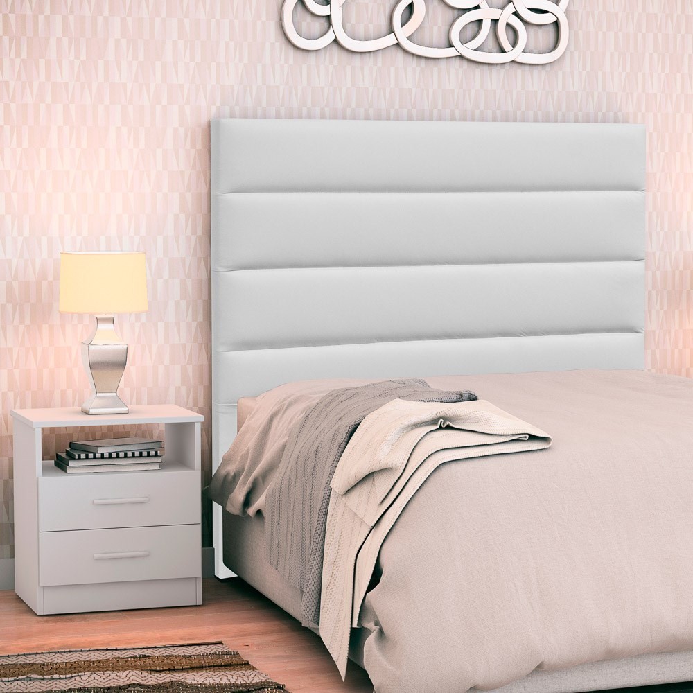 Cabeceira Cama Box Solteiro 90cm Greta Corano Branco e 1 Mesa de Cabeceira Flex DM1 Branco - Mpozenato