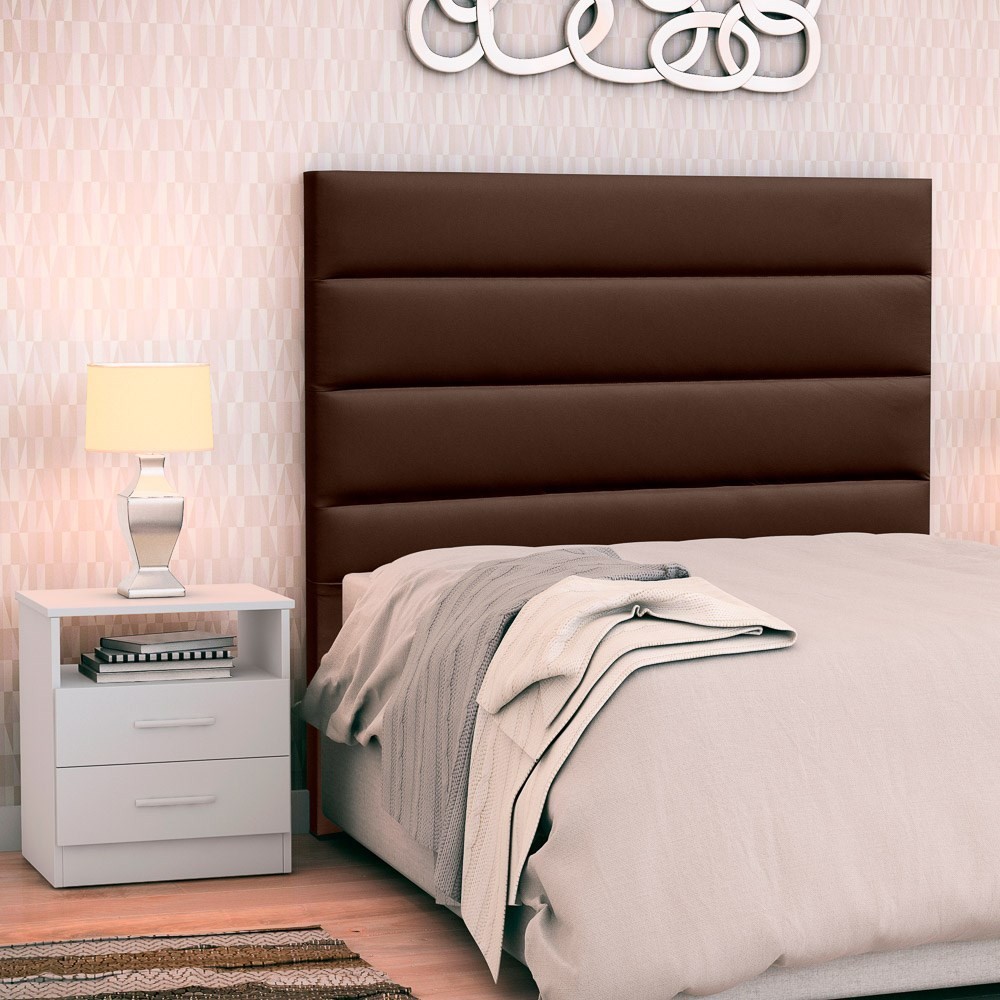 Cabeceira Cama Box Solteiro 90cm Greta Corano Marrom e 1 Mesa de Cabeceira Flex DM1 Branco - Mpozenato