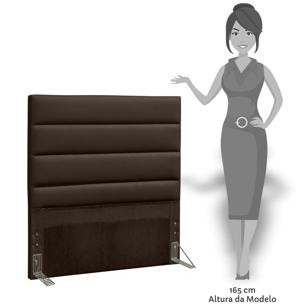 Cabeceira Cama Box Solteiro 90cm Greta Corano Marrom e 1 Mesa de Cabeceira Flex DM1 Branco - Mpozenato