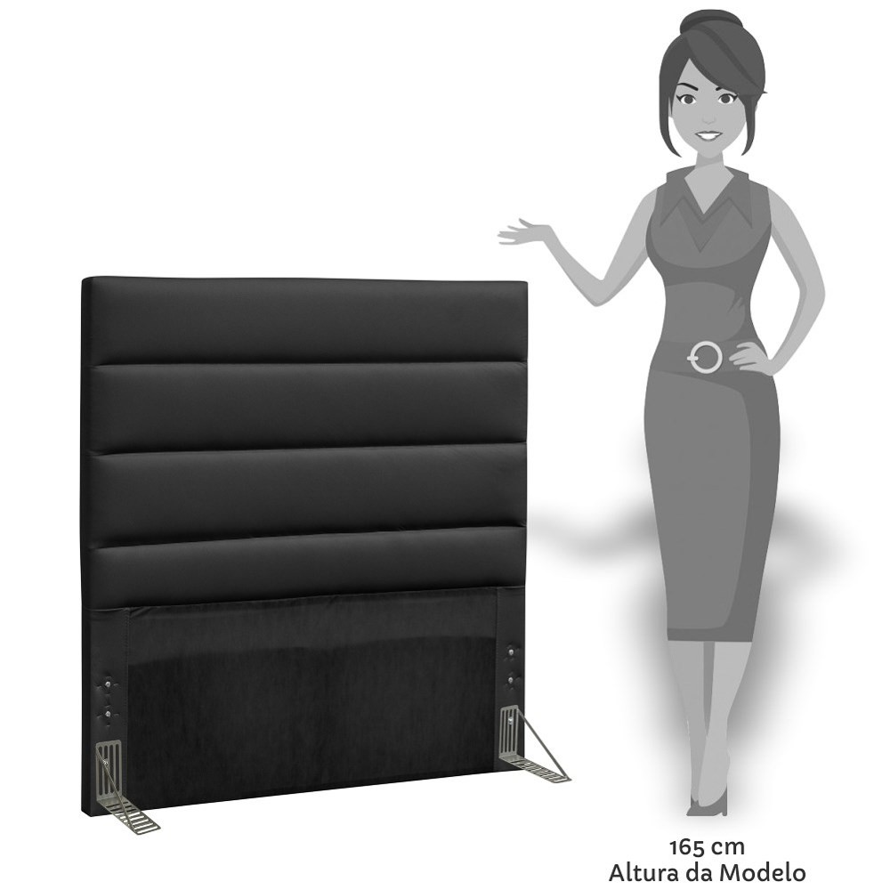Cabeceira Cama Box Solteiro 90cm Greta Corano Preto e 1 Mesa de Cabeceira Flex DM1 Branco - Mpozenato