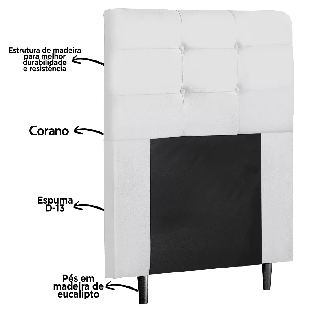 Cabeceira Cama Box Solteiro 90cm Luna I02 Sintético Branco - Mpozenato
