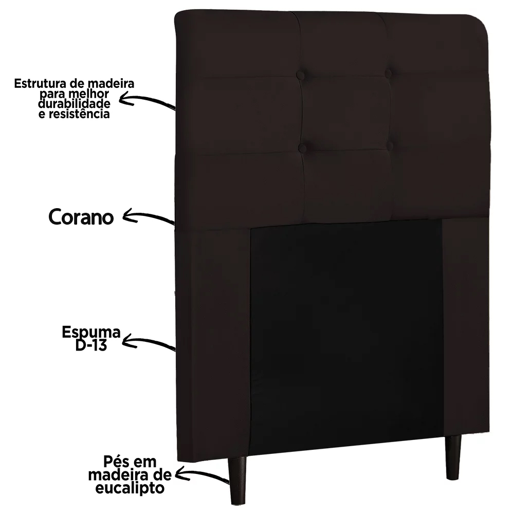 Cabeceira Cama Box Solteiro 90cm Luna I02 Sintético Marrom - Mpozenato