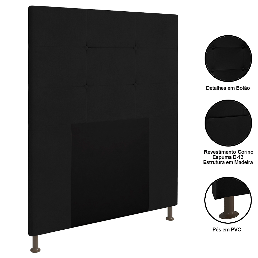 Cabeceira Cama Box Solteiro 90cm Safira Sintético I02 Preto - Mpozenato