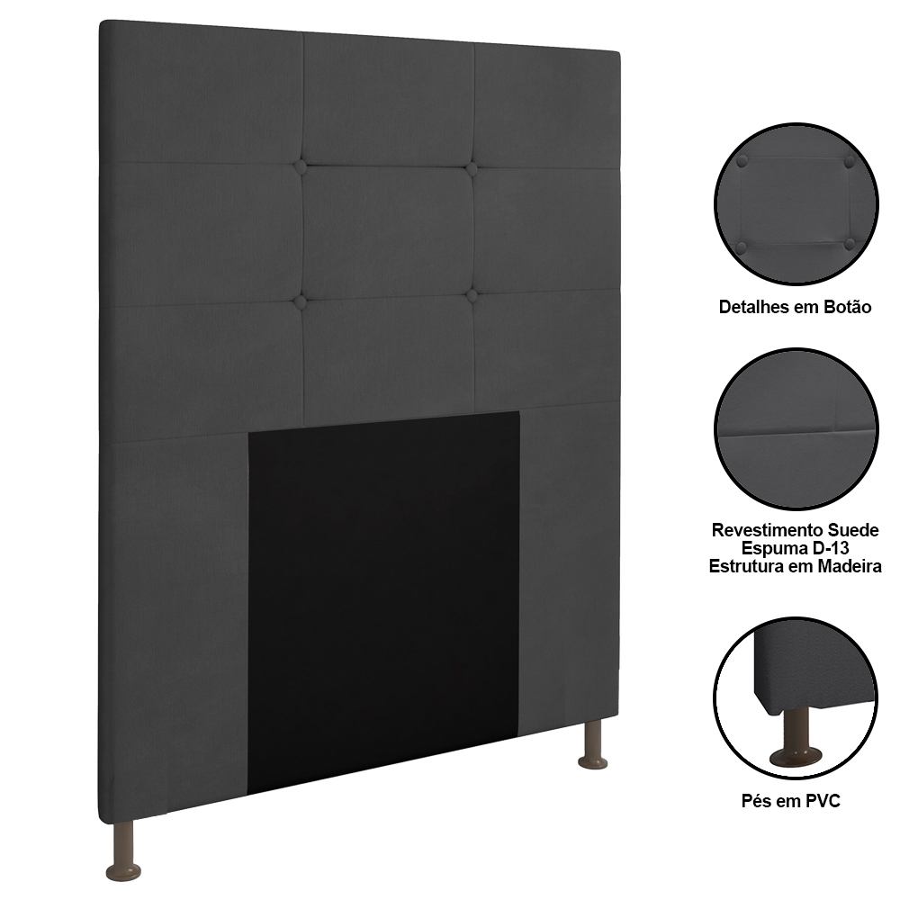 Cabeceira Cama Box Solteiro 90cm Safira Suede I02 Cinza - Mpozenato