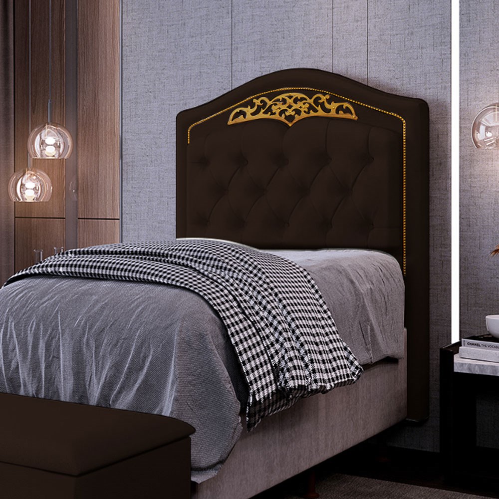 Cabeceira Cama Box Solteiro 90cm com Tachas Imperial J02 Sintético Marrom Escuro - Mpozenato