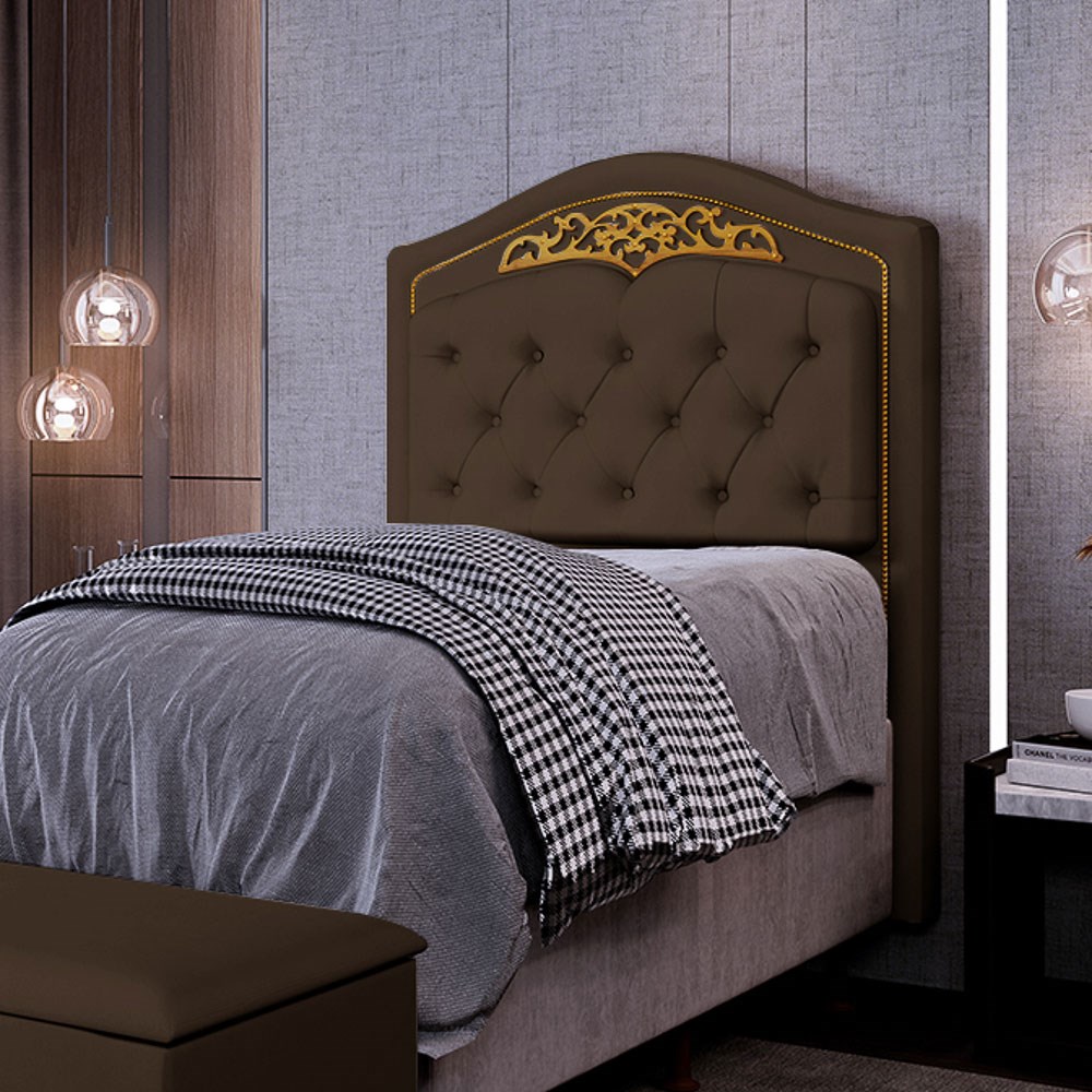 Cabeceira Cama Box Solteiro 90cm com Tachas Imperial Veludo J02 Chocolate - Mpozenato