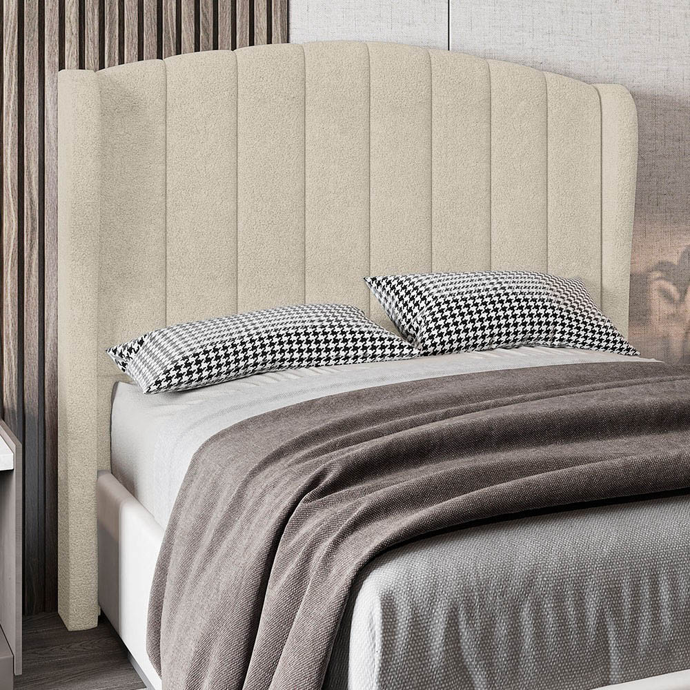 Cabeceira Casal Cama Box 140cm Glenda Z04 Boucle Bege - Mpozenato
