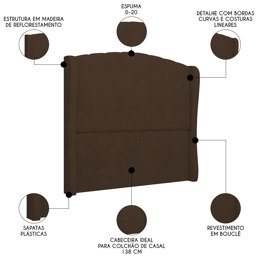 Cabeceira Casal Cama Box 140cm Glenda Z04 Boucle Marrom - Mpozenato