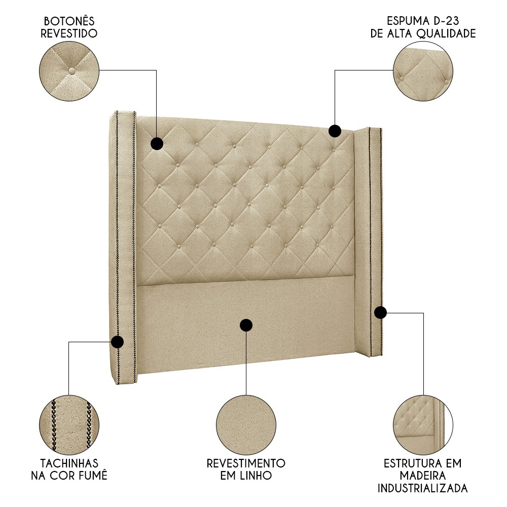 Cabeceira Casal Cama Box 140cm Louise S06 Linho Dourado - Mpozenato