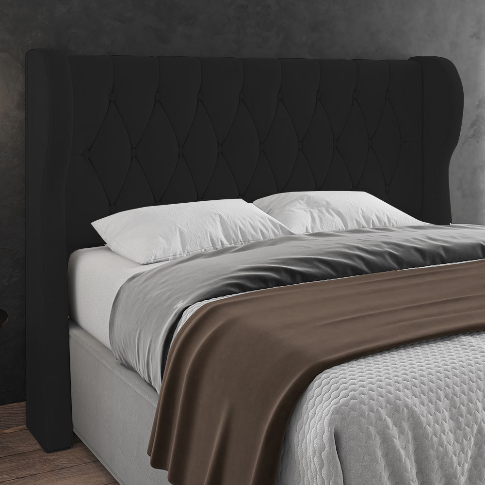 Cabeceira Casal Cama Box 140cm Malva Z04 Veludo Preto - Mpozenato