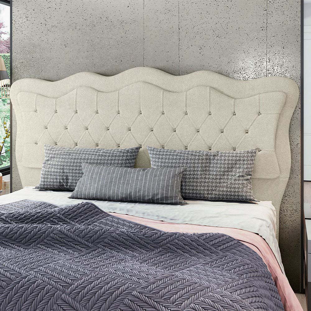 Cabeceira Casal Cama Box 140cm Oregon Z04 Boucle Bege - Mpozenato