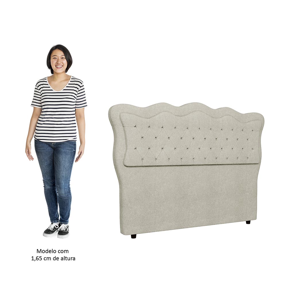 Cabeceira Casal Cama Box 140cm Oregon Z04 Boucle Bege - Mpozenato