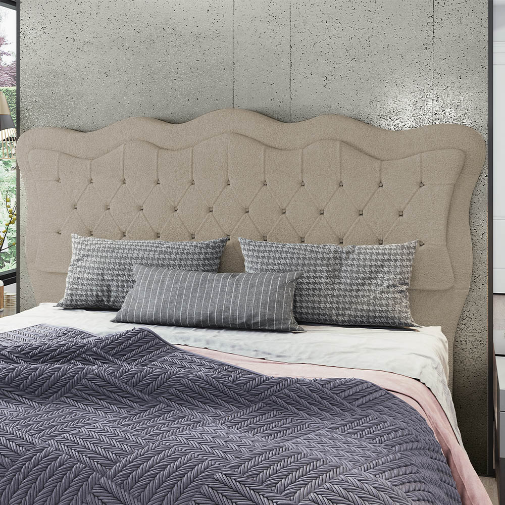 Cabeceira Casal Cama Box 140cm Oregon Z04 Boucle Capuccino - Mpozenato