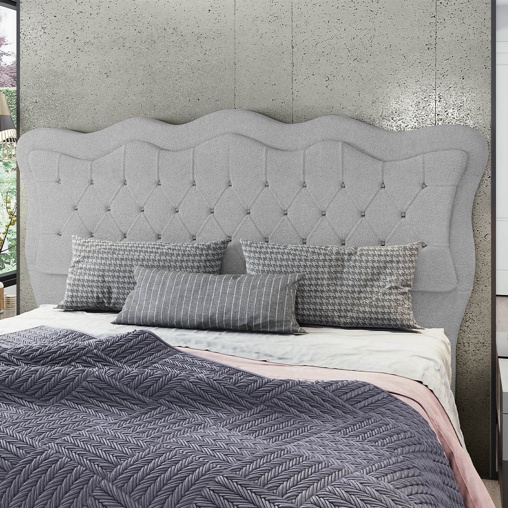 Cabeceira Casal Cama Box 140cm Oregon Z04 Boucle Cinza - Mpozenato