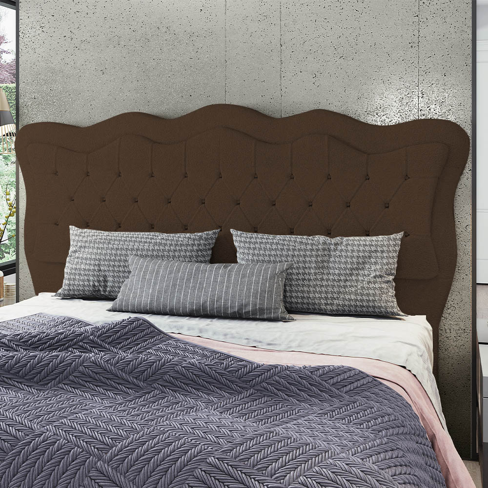 Cabeceira Casal Cama Box 140cm Oregon Z04 Boucle Marrom - Mpozenato