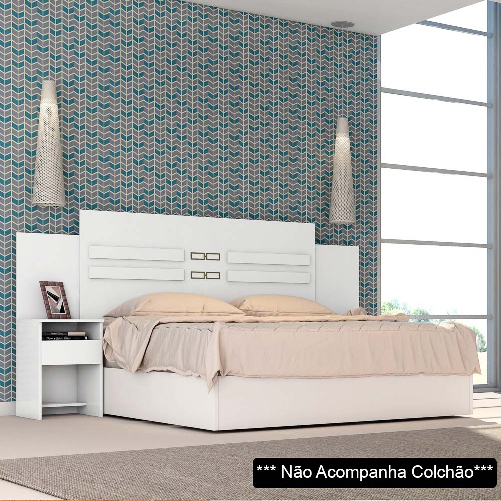 Cabeceira Casal Com 2 Mesas De Cabeceira Triunfo D02 Branco - Mpozenato