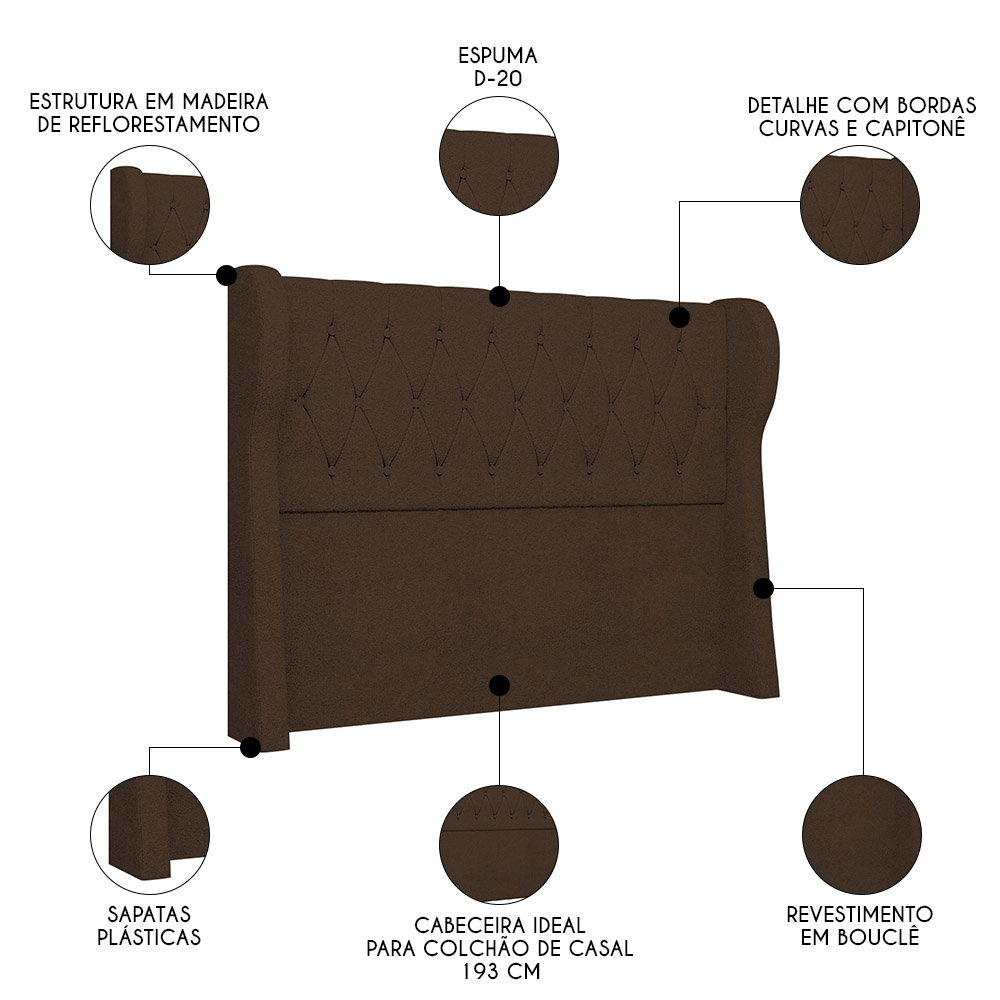 Cabeceira Casal King Cama Box 195cm Malva Z04 Boucle Marrom - Mpozenato