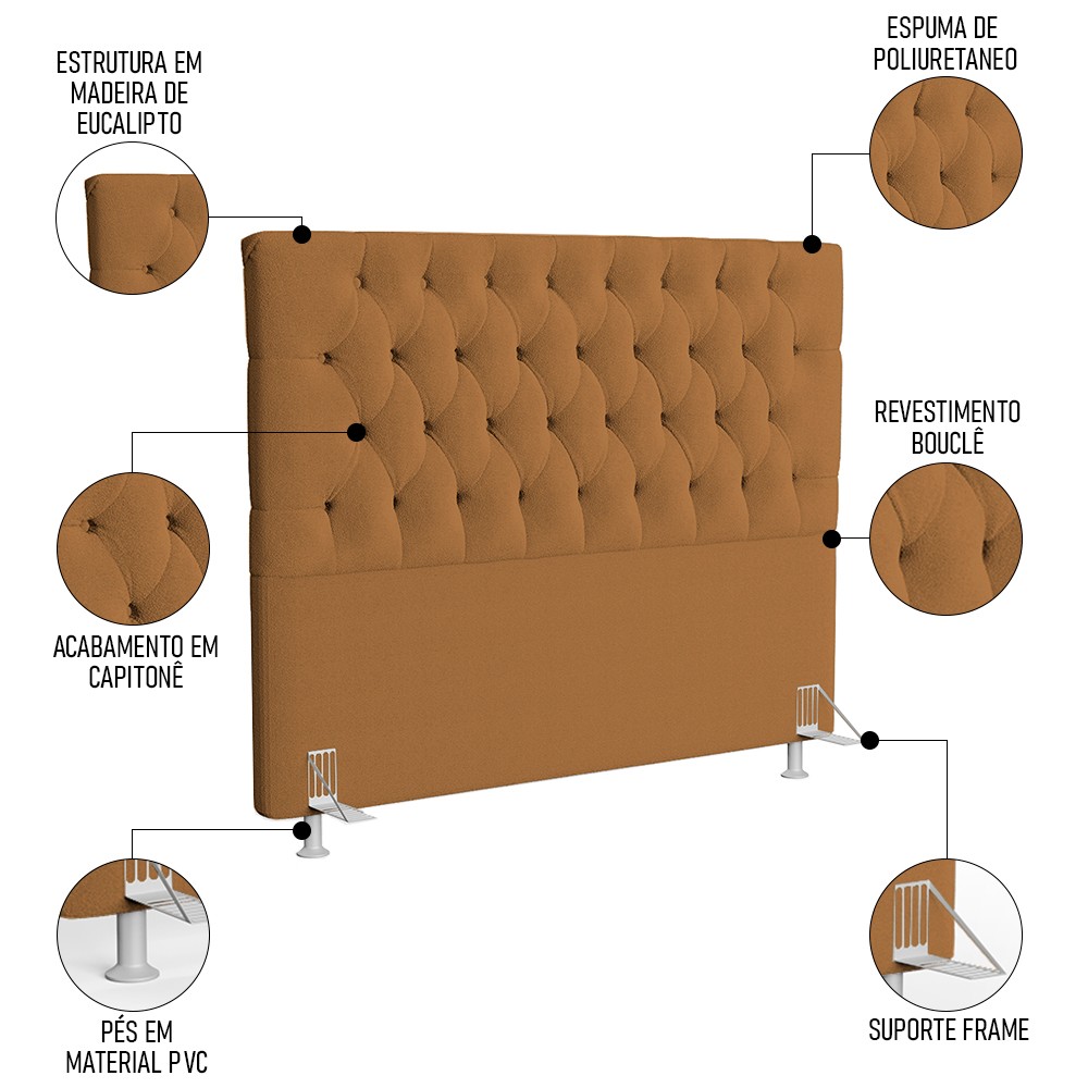 Cabeceira Casal Queen 160cm Cristal Boucle Mostarda e 2 Mesas Laterais Plaza LC1 Preto - Mpozenato