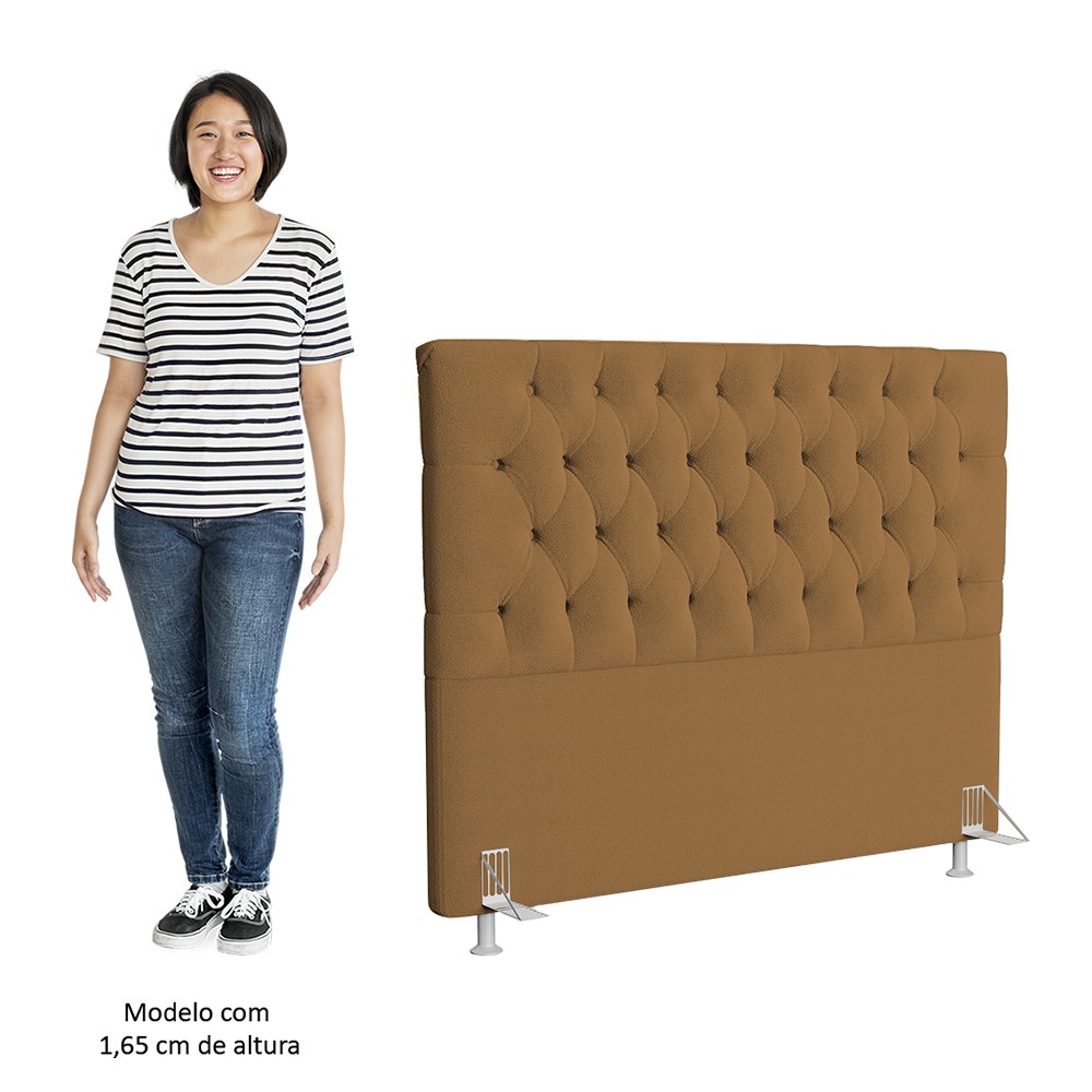 Cabeceira Casal Queen 160cm Cristal Boucle Mostarda e 2 Mesas Laterais Plaza LC1 Preto - Mpozenato