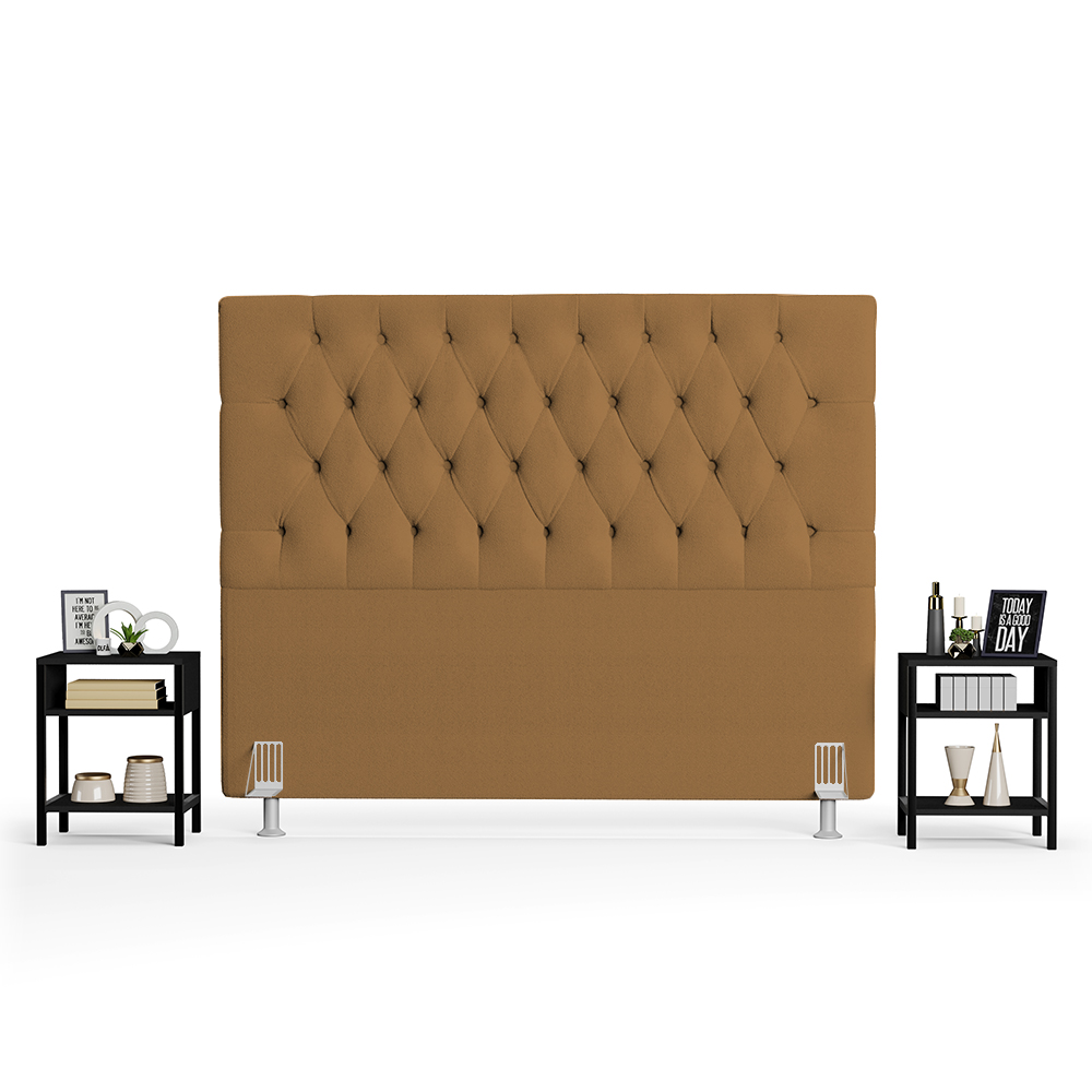 Cabeceira Casal Queen 160cm Cristal Boucle Mostarda e 2 Mesas Laterais Plaza LC1 Preto - Mpozenato