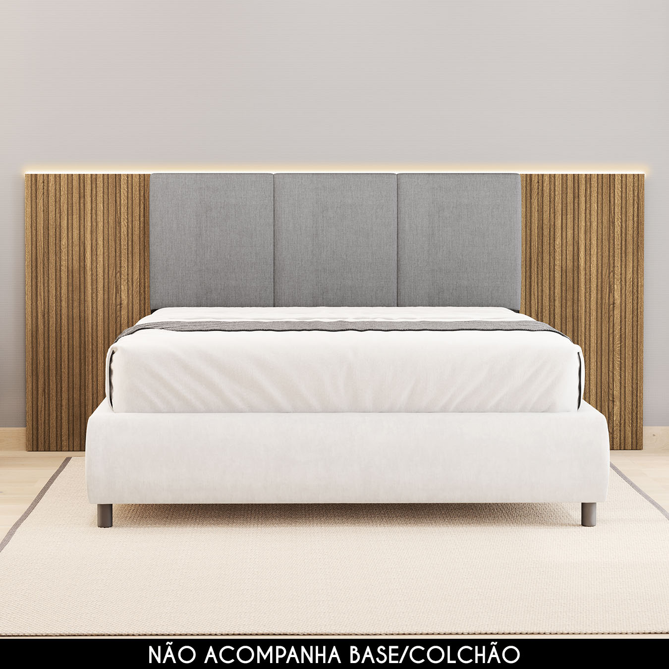 Cabeceira Casal Queen 268cm Com LED Cleo Linho Cinza V02 - Mpozenato