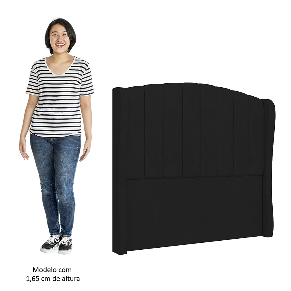 Cabeceira Casal Queen Cama Box 160cm Glenda Z04 Veludo Preto - Mpozenato