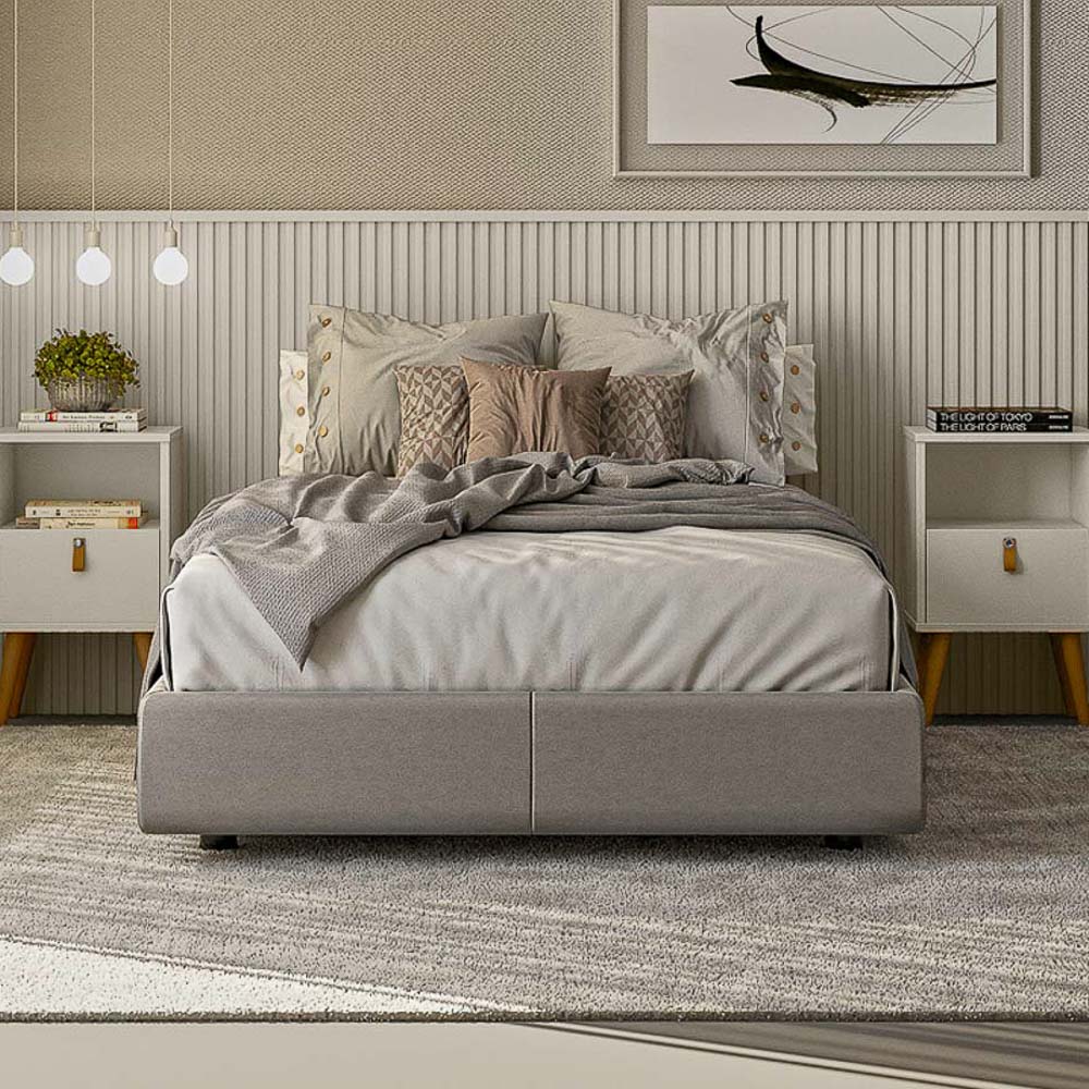 Cabeceira de Madeira para Cama Box Casal e Queen 241cm Palmeira L06 Off White - Mpozenato