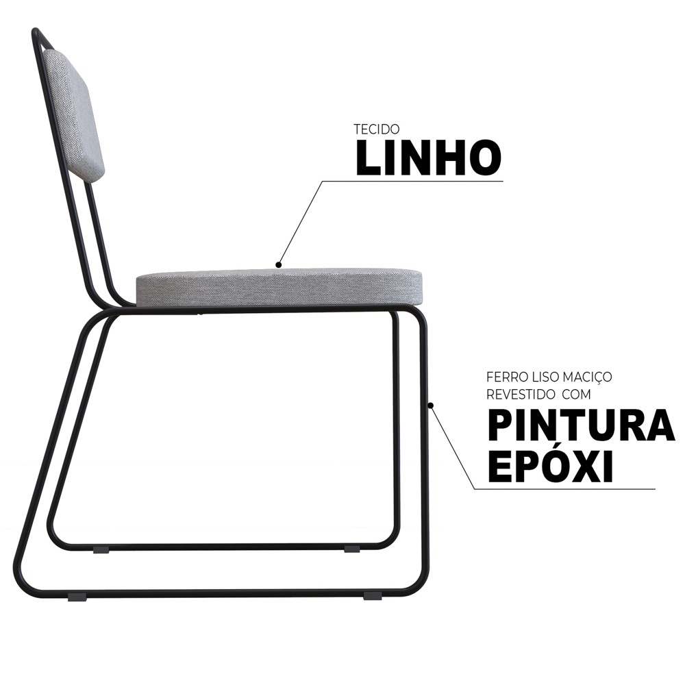 Cadeira Estofada Elis F02 Linho 762 Cinza - Mpozenato