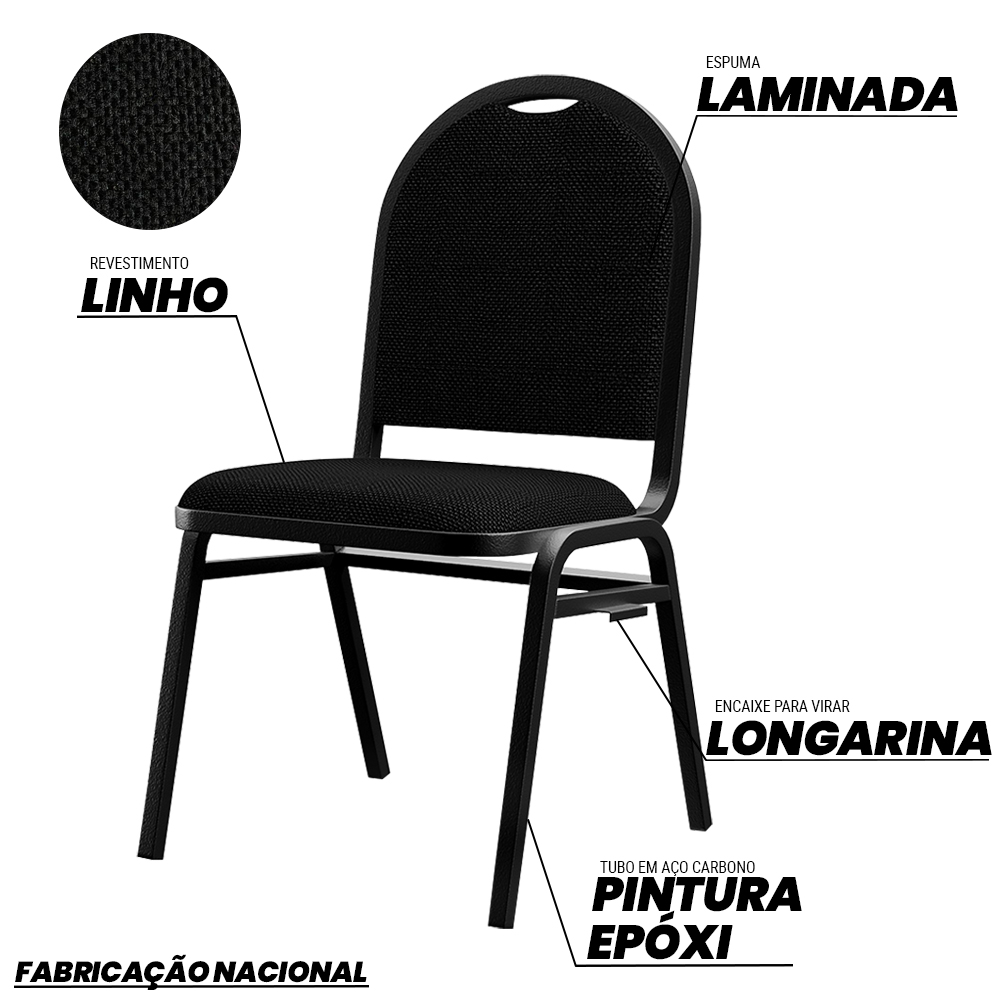 Cadeira Hoteleira Auditório Empilhável Linho Z33 Preto - Mpozenato