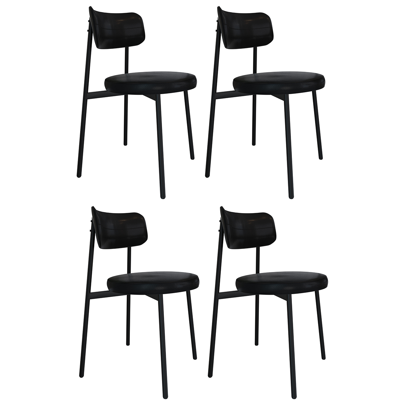 Cadeira de Jantar Estofada Kit 4 Nyka M25 Sintético Preto - Mpozenato