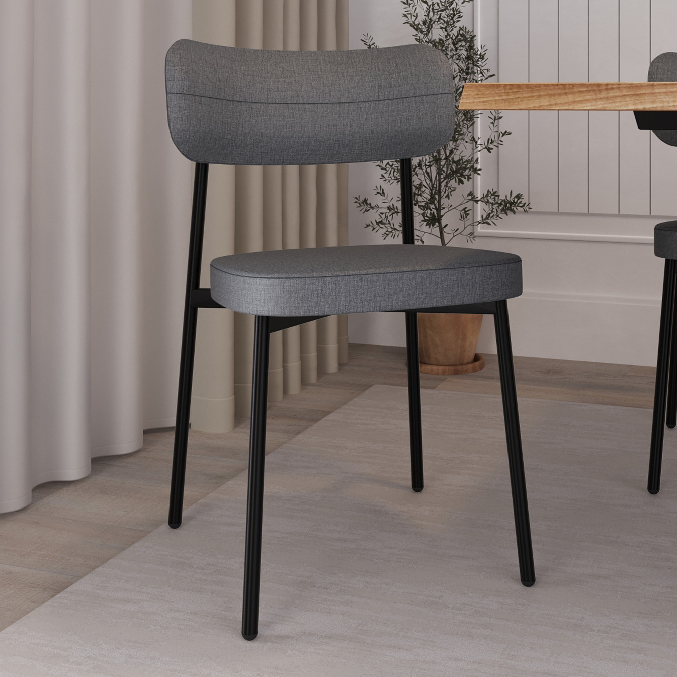 Cadeira de Jantar Estofada Kit 6 Ella M25 Linho Cinza - Mpozenato