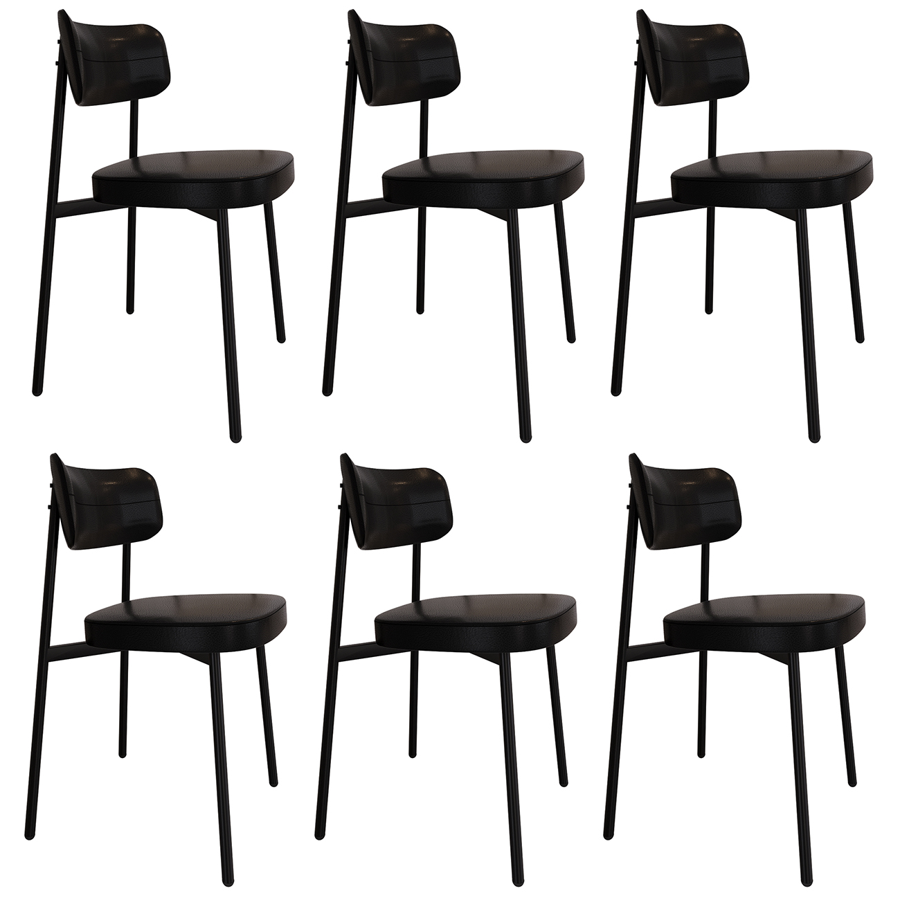 Cadeira de Jantar Estofada Kit 6 Ella M25 Sintético Preto - Mpozenato